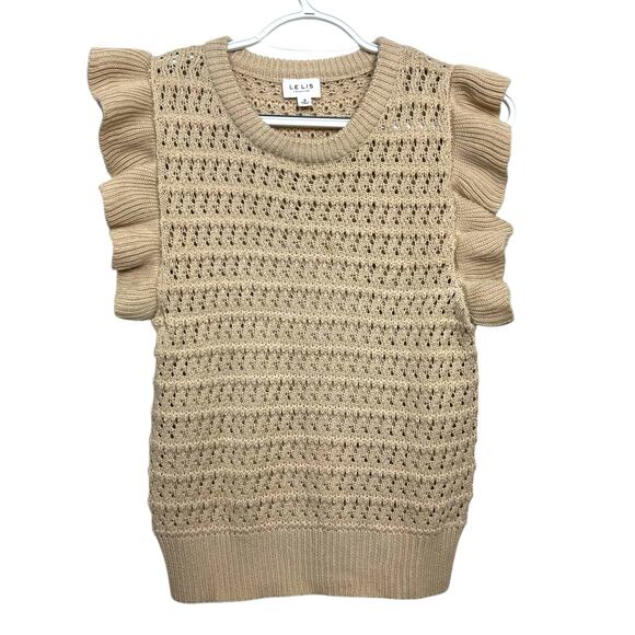 Le Lis Collection Small Beige Knit Ruffle Sleeve Sweater Vest Pullover Top - Picture 1 of 6